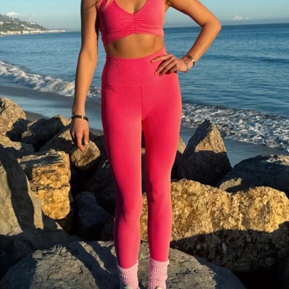 Beach Riot Pink Ribbed High-Waisted Leggings Size Small Gently Used - Picture 1 of 5